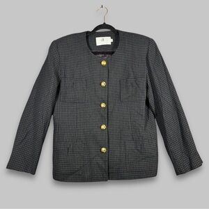 Vintage Devonshire Cream Gold Buttons Wool Houndstooth Boxy Blazer Size 14